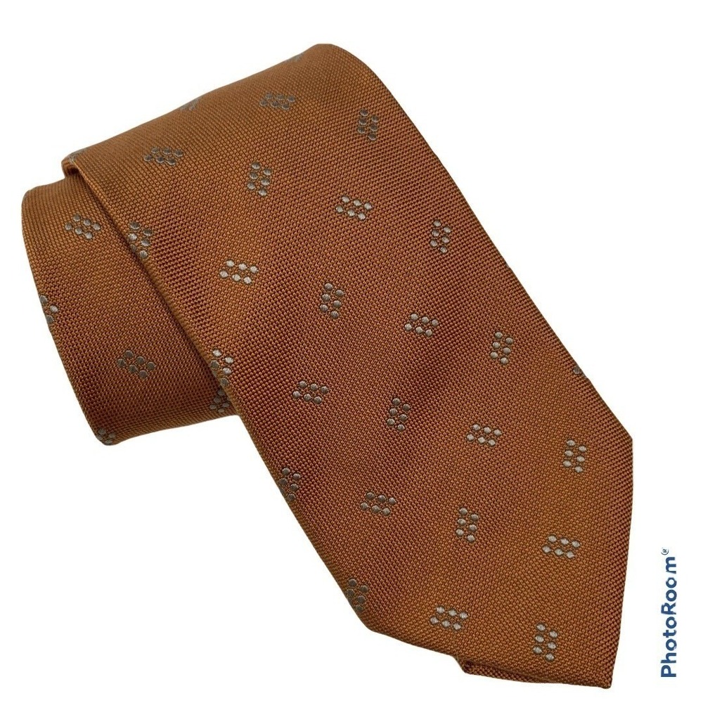 Ermenegildo Zegna Silk Tie Mens Extra Long Orange Geometric Dotted Luxury Tie